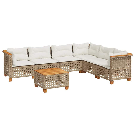 Set Divani da Giardino 7 pz con Cuscini Beige in Polyrattan