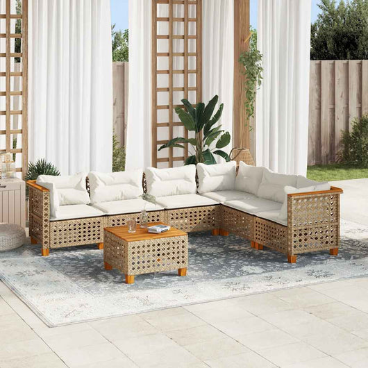 Set Divani da Giardino 7 pz con Cuscini Beige in Polyrattan