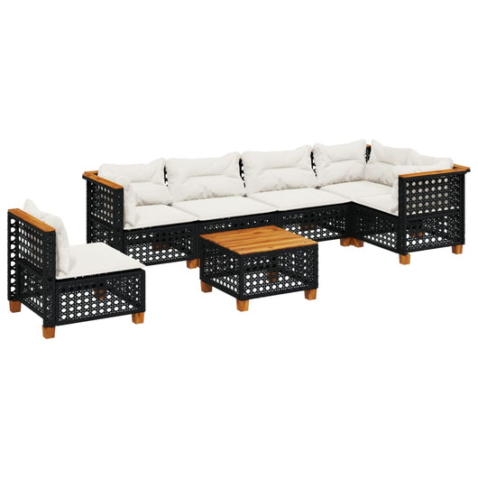 Set Divani da Giardino con Cuscini 7pz Nero Polyrattan