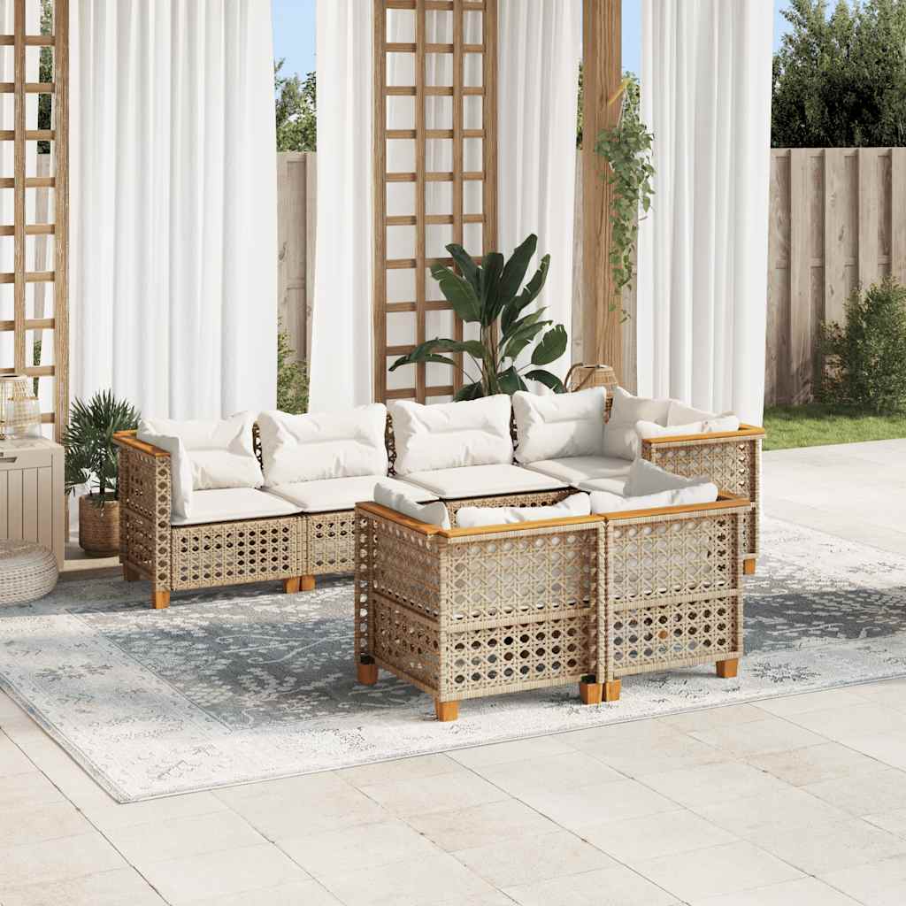 vidaXL Set Divani da Giardino 7 pz con Cuscini Beige in Polyrattan