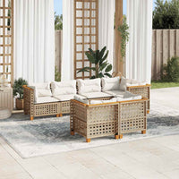 vidaXL Set Divani da Giardino 7 pz con Cuscini Beige in Polyrattan