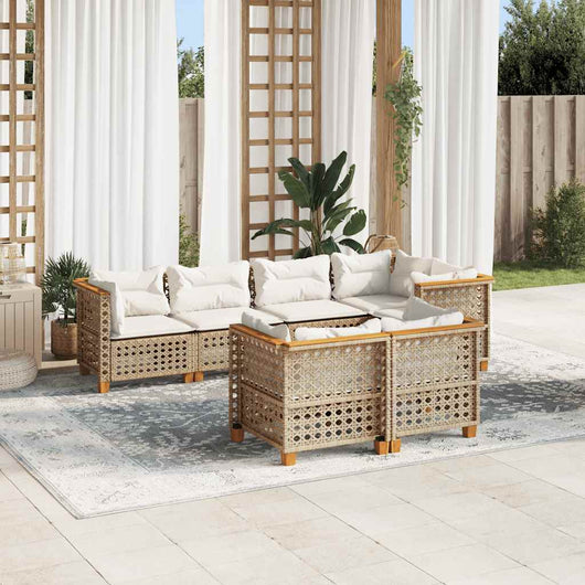 vidaXL Set Divani da Giardino 7 pz con Cuscini Beige in Polyrattan