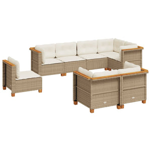 vidaXL Set Divano da Giardino 8 pz con Cuscini Beige in Polyrattan