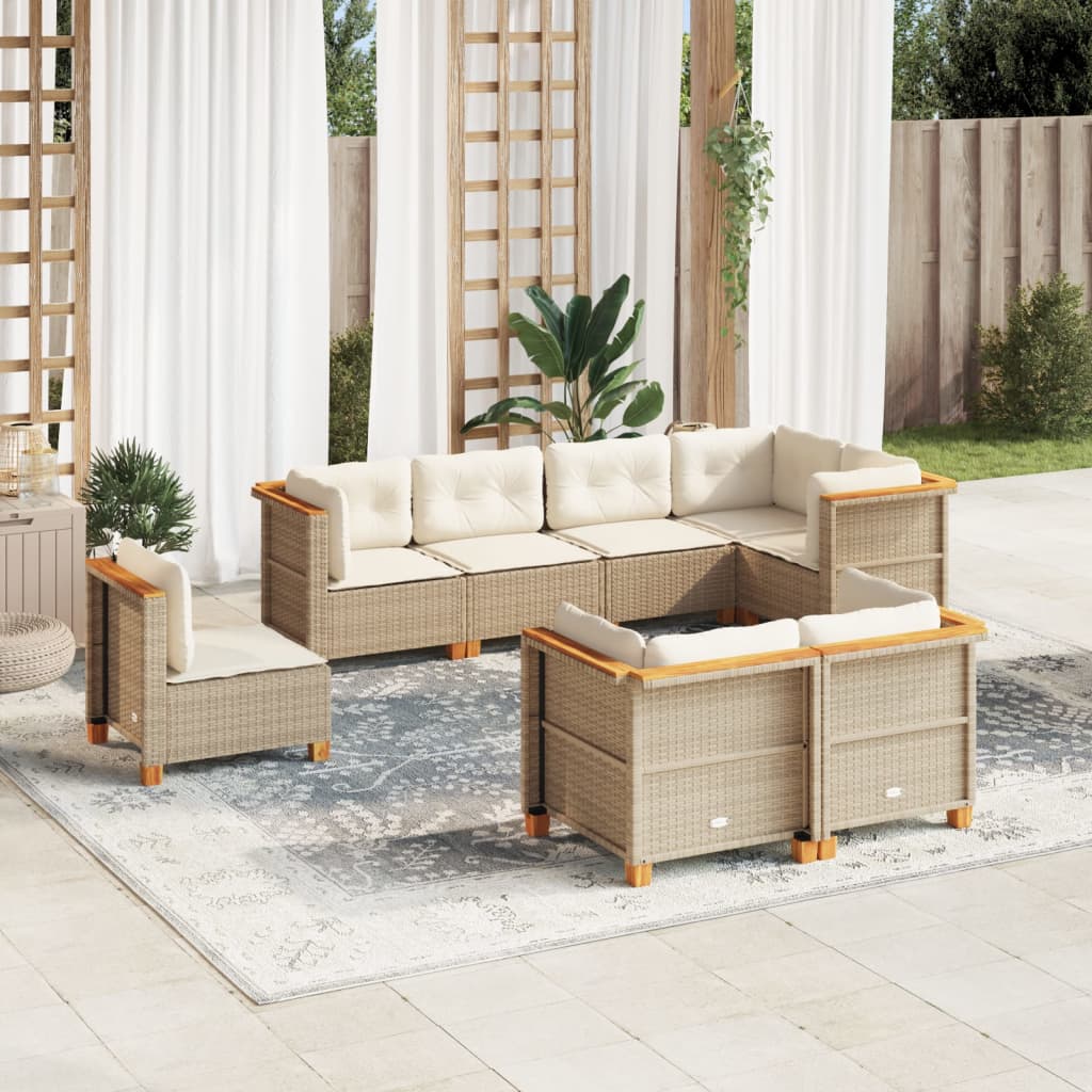 vidaXL Set Divano da Giardino 8 pz con Cuscini Beige in Polyrattan