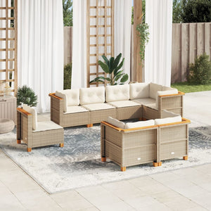 vidaXL Set Divano da Giardino 8 pz con Cuscini Beige in Polyrattan
