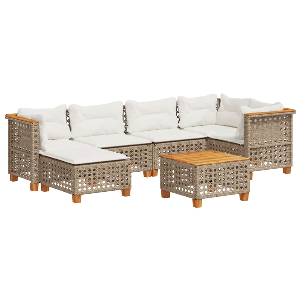 vidaXL Set Divani da Giardino 7 pz con Cuscini Beige in Polyrattan