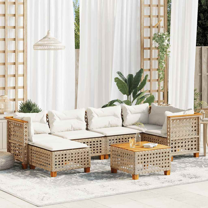 vidaXL Set Divani da Giardino 7 pz con Cuscini Beige in Polyrattan
