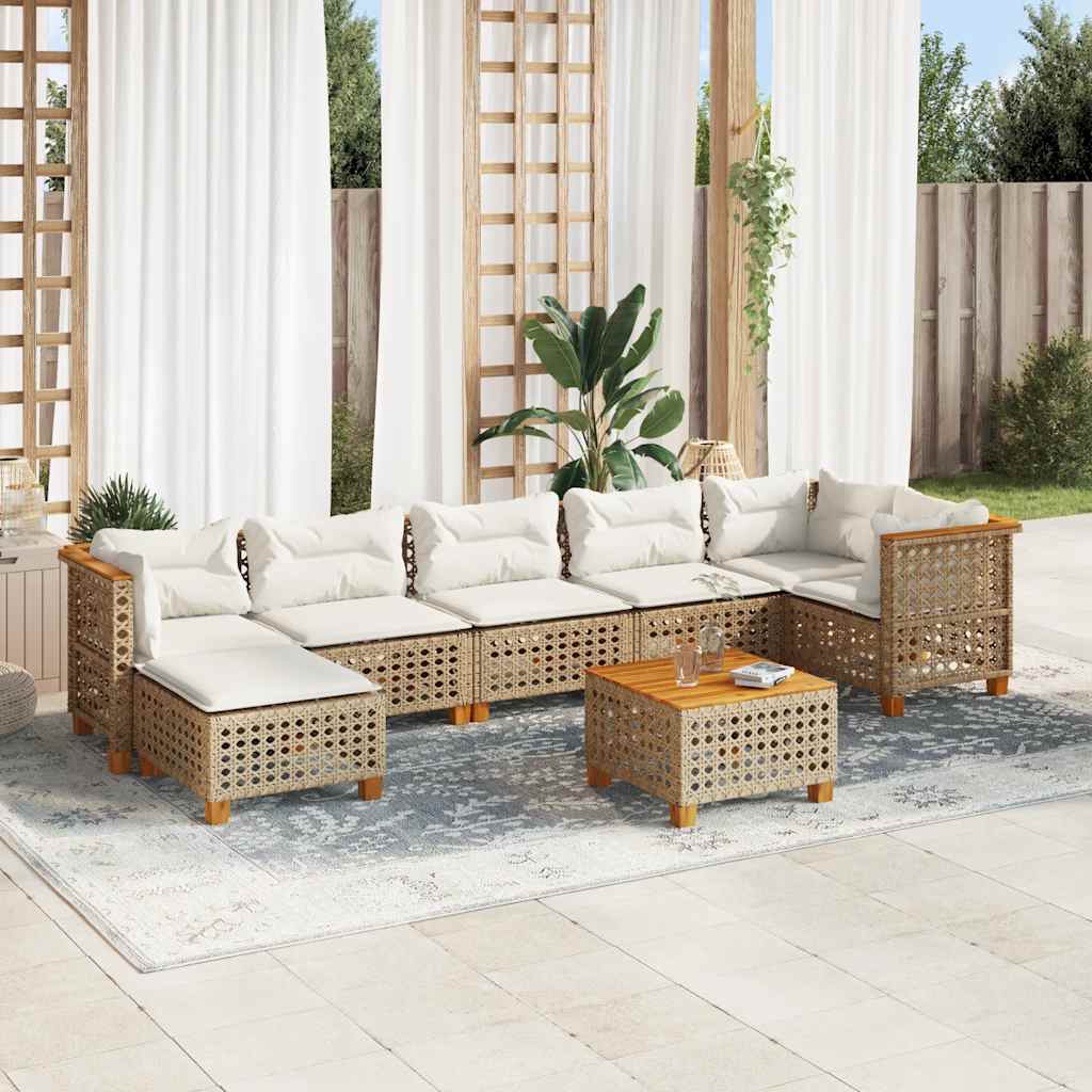 vidaXL Set Divano da Giardino 8 pz con Cuscini Beige in Polyrattan