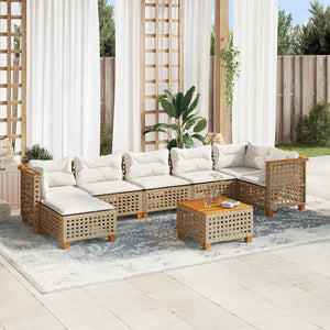 vidaXL Set Divano da Giardino 8 pz con Cuscini Beige in Polyrattan