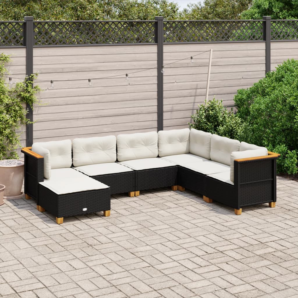 Set Divani da Giardino con Cuscini 7pz Nero Polyrattan 3261935