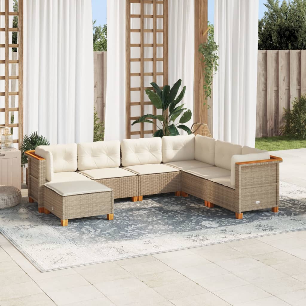 vidaXL Set Divani da Giardino 7 pz con Cuscini Beige in Polyrattan