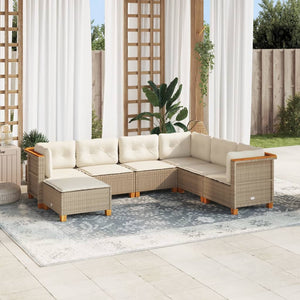 vidaXL Set Divani da Giardino 7 pz con Cuscini Beige in Polyrattan