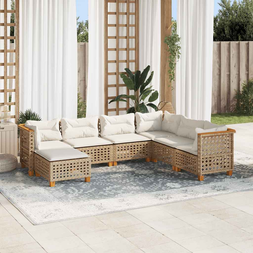 vidaXL Set Divani da Giardino 7 pz con Cuscini Beige in Polyrattan