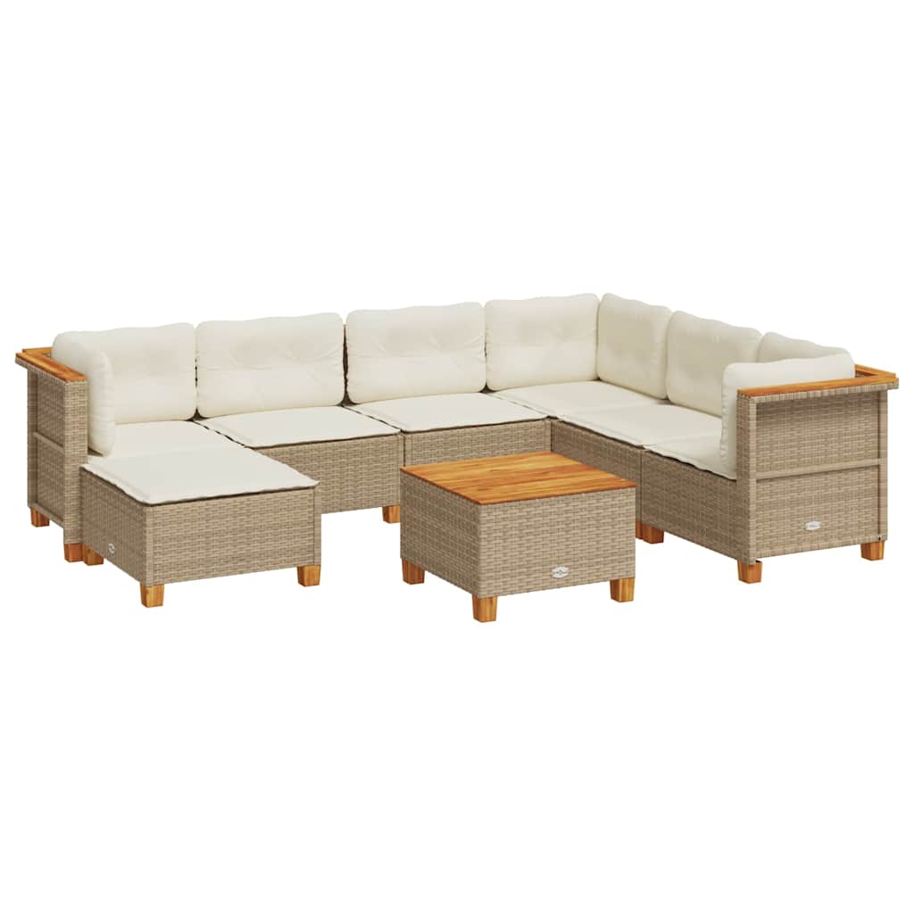 vidaXL Set Divano da Giardino 8 pz con Cuscini Beige in Polyrattan