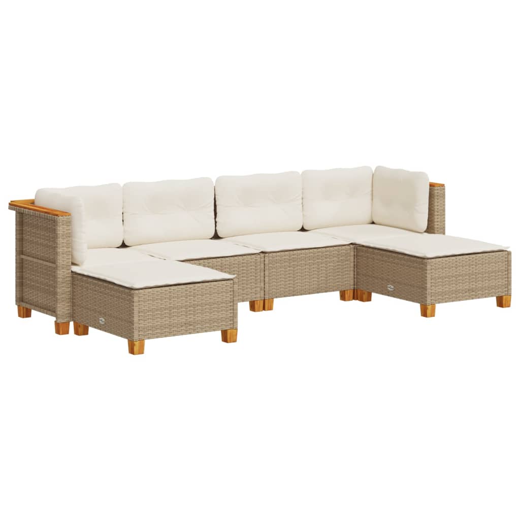 vidaXL Set Divano da Giardino 6 pz con Cuscini Beige in Polyrattan