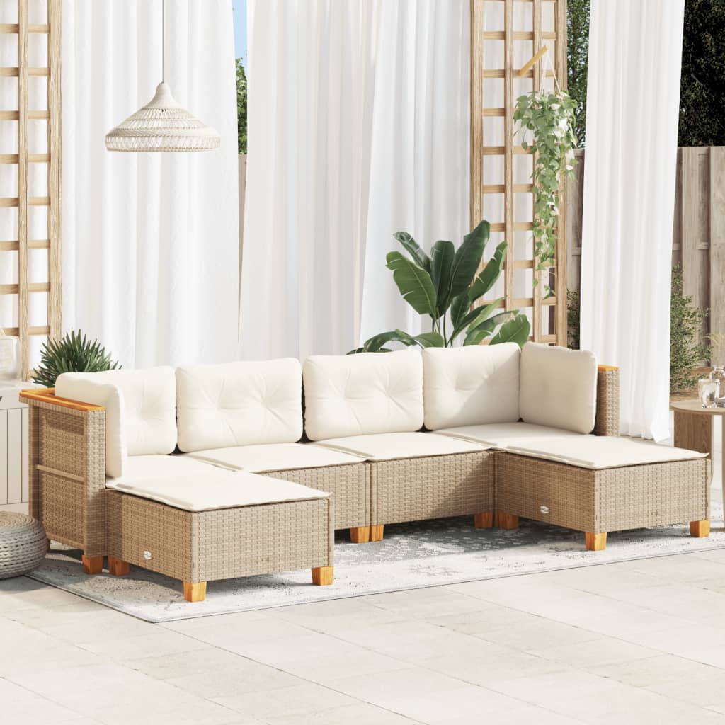 vidaXL Set Divano da Giardino 6 pz con Cuscini Beige in Polyrattan