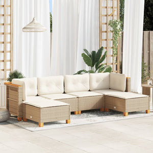vidaXL Set Divano da Giardino 6 pz con Cuscini Beige in Polyrattan