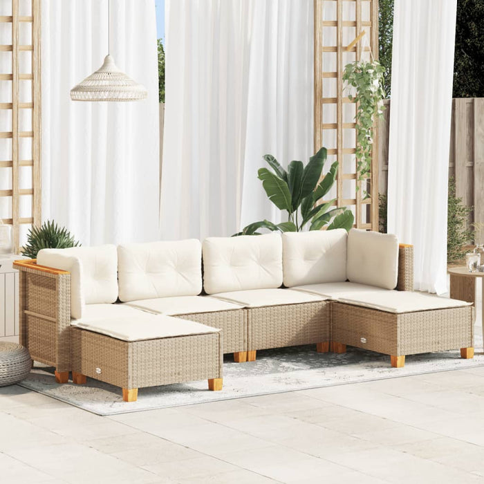 vidaXL Set Divano da Giardino 6 pz con Cuscini Beige in Polyrattan