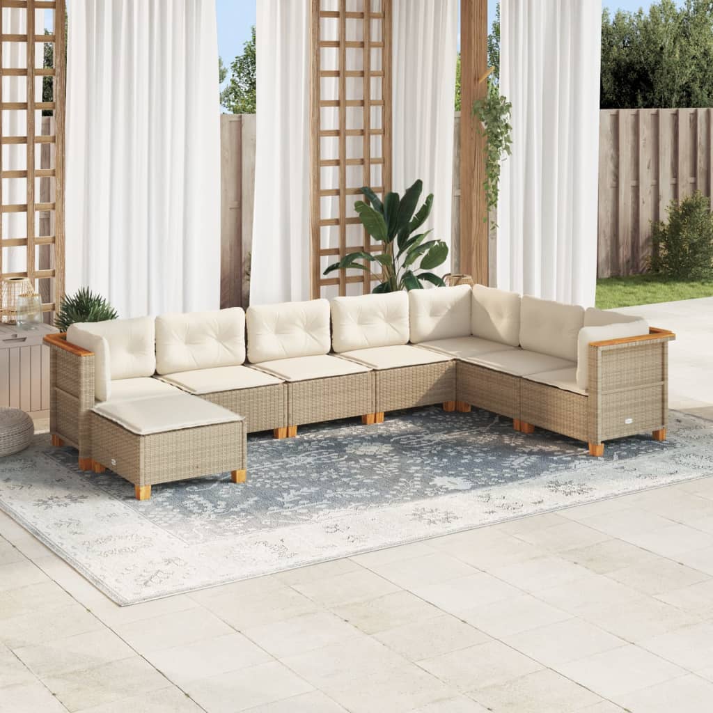 vidaXL Set Divano da Giardino 8 pz con Cuscini Beige in Polyrattan