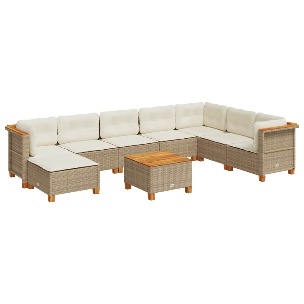 vidaXL Set Divano da Giardino 9 pz con Cuscini Beige in Polyrattan