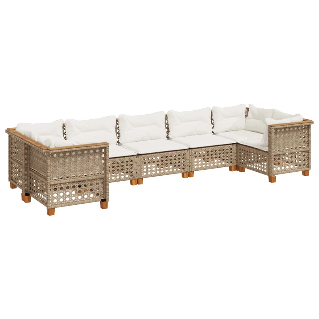vidaXL Set Divani da Giardino 7 pz con Cuscini Beige in Polyrattan