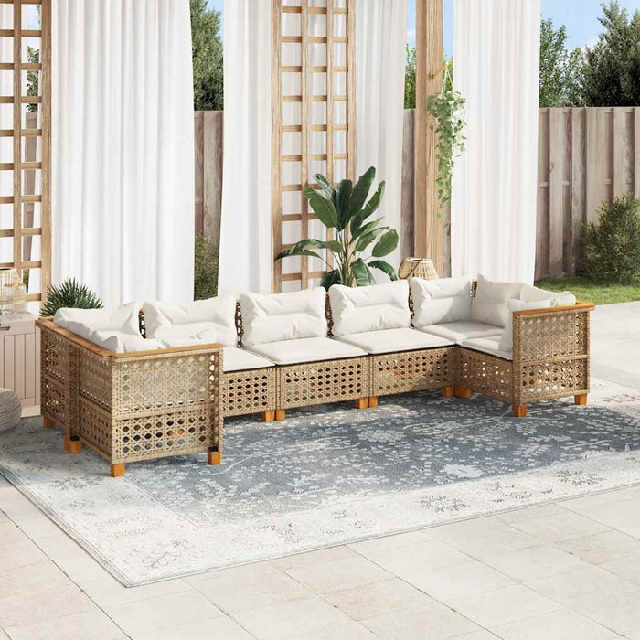 vidaXL Set Divani da Giardino 7 pz con Cuscini Beige in Polyrattan