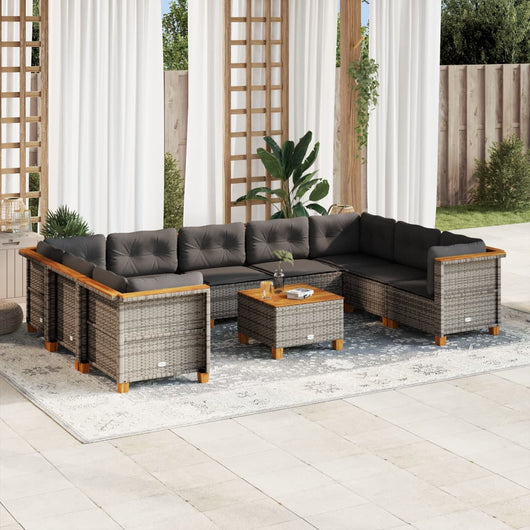 Set Divano da Giardino 10 pz con Cuscini Grigio in Polyrattan