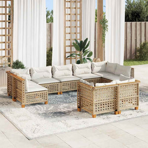 vidaXL Set Divano da Giardino 9 pz con Cuscini Beige in Polyrattan