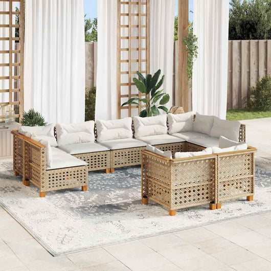 vidaXL Set Divano da Giardino 9 pz con Cuscini Beige in Polyrattan