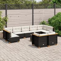 vidaXL Set Divani da Giardino 10pz con Cuscini in Polyrattan Nero