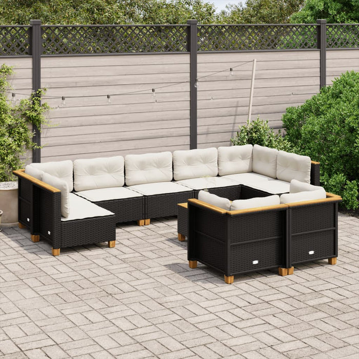 vidaXL Set Divani da Giardino 10pz con Cuscini in Polyrattan Nero