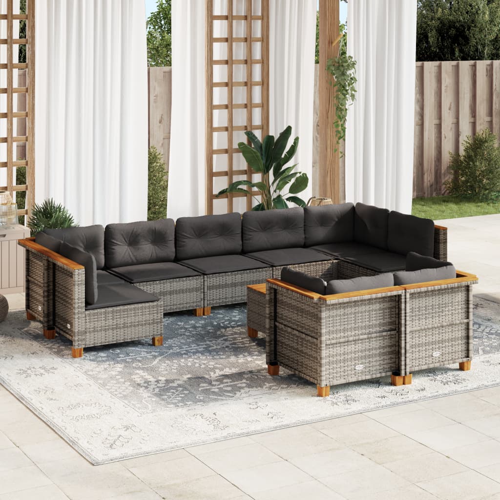 vidaXL Set Divano da Giardino 10 pz con Cuscini Grigio in Polyrattan