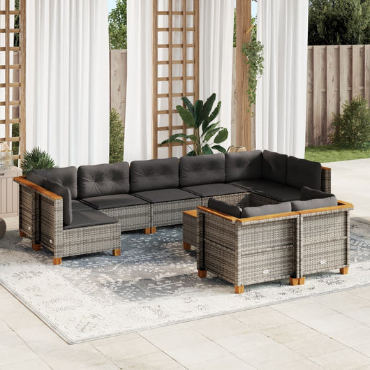 vidaXL Set Divano da Giardino 10 pz con Cuscini Grigio in Polyrattan