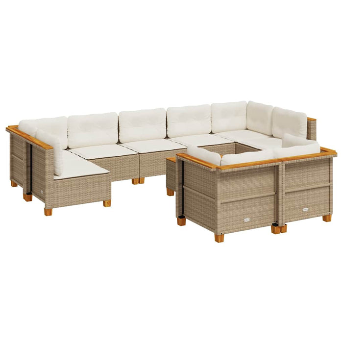 vidaXL Set Divano da Giardino 10 pz con Cuscini Beige in Polyrattan
