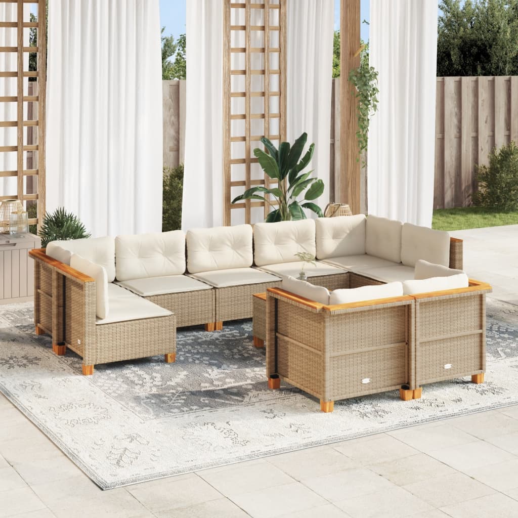 vidaXL Set Divano da Giardino 10 pz con Cuscini Beige in Polyrattan