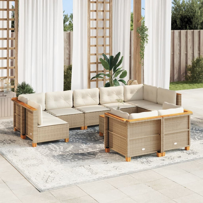 vidaXL Set Divano da Giardino 10 pz con Cuscini Beige in Polyrattan