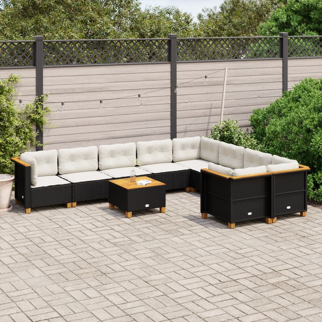 vidaXL Set Divani da Giardino 10pz con Cuscini in Polyrattan Nero