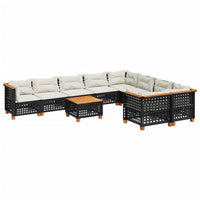 vidaXL Set Divani da Giardino 10pz con Cuscini in Polyrattan Nero
