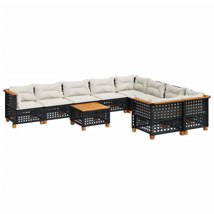 vidaXL Set Divani da Giardino 10pz con Cuscini in Polyrattan Nero