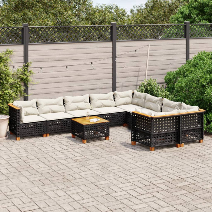 vidaXL Set Divani da Giardino 10pz con Cuscini in Polyrattan Nero