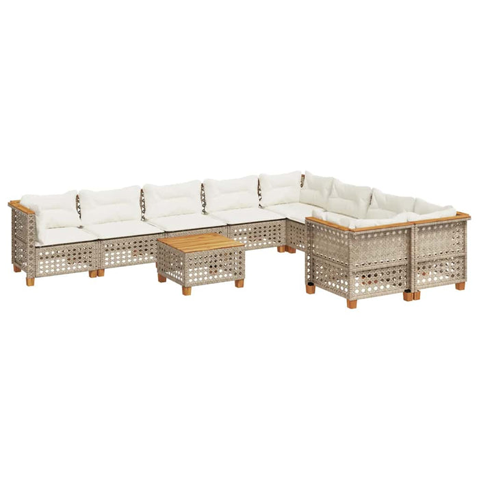 vidaXL Set Divano da Giardino 10 pz con Cuscini Beige in Polyrattan