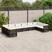 Set Divani da Giardino 10pz con Cuscini in Polyrattan Nero 3262022