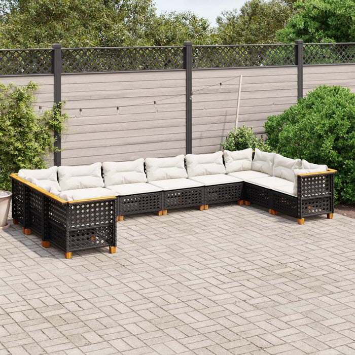 Set Divani da Giardino 10pz con Cuscini in Polyrattan Nero 3262022