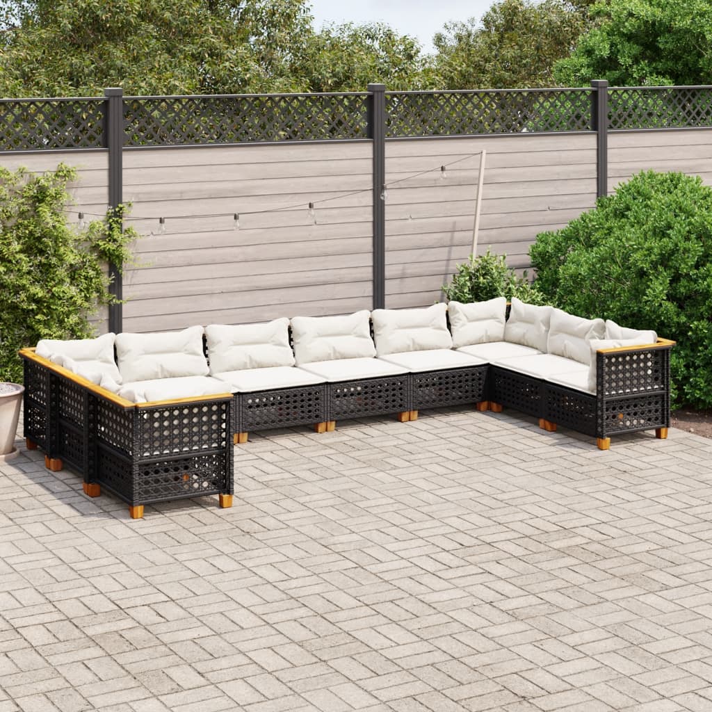 Set Divani da Giardino 10pz con Cuscini in Polyrattan Nero 3262022