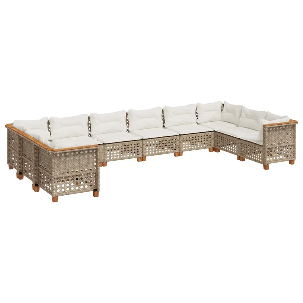 vidaXL Set Divano da Giardino 10 pz con Cuscini Beige in Polyrattan