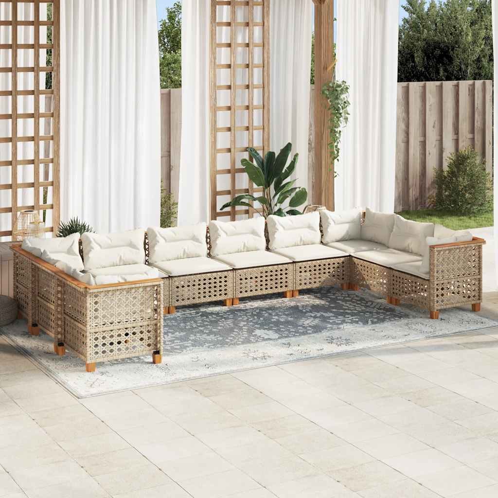vidaXL Set Divano da Giardino 10 pz con Cuscini Beige in Polyrattan