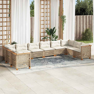 vidaXL Set Divano da Giardino 10 pz con Cuscini Beige in Polyrattan