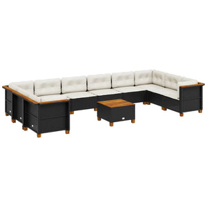 vidaXL Set Divani da Giardino 11 pz con Cuscini in Polyrattan Nero