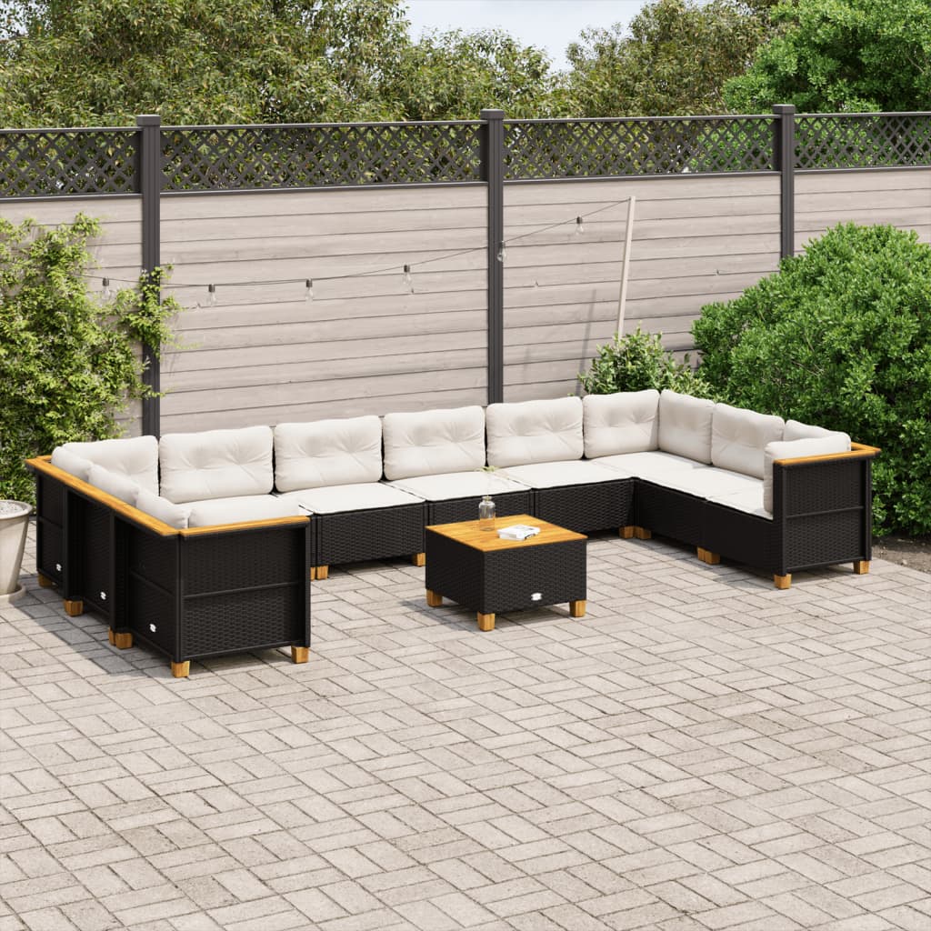 vidaXL Set Divani da Giardino 11 pz con Cuscini in Polyrattan Nero