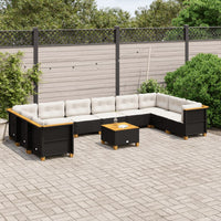 vidaXL Set Divani da Giardino 11 pz con Cuscini in Polyrattan Nero